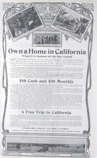 Antique 1900 Own A Home In San Diego California 1904 Real Estate Print Ad Art