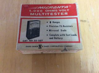 Vintage Micronta 22 - 027 8 Range Multi Meter Tester 1000 Ohms/v & Box Radio Shack