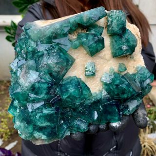 7.  15lb Rare Transparent Green Cube Fluorite Mineral Crystal Specimen/china