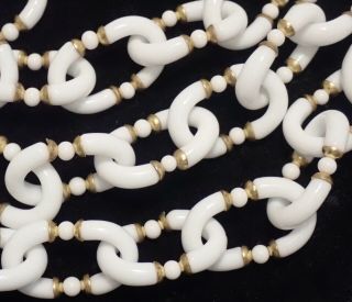 Rare Long Vintage Archimede Seguso For Chanel White Art Glass Chain Necklace