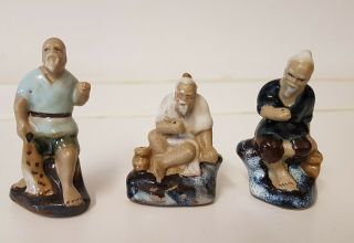 Set Of 3 Chinese Clay Mud Men Figures Figurines Use For Bonsai / Fish Tank.