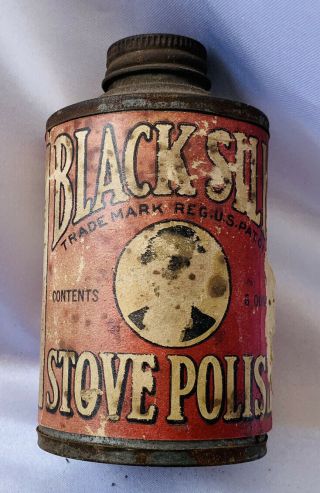 Antique Black Silk Stove Polish Tin Can,  6 - Ounce Cone Top