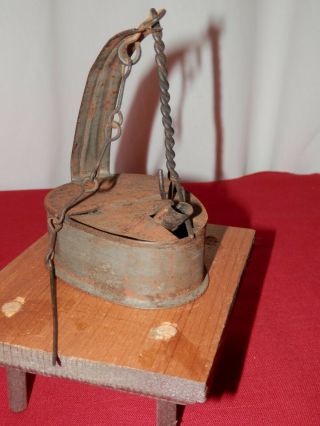 Antique Tin Betty Lamp - Whale Oil Lamp - Center Wick Tube,  Chain - Oil Lamp