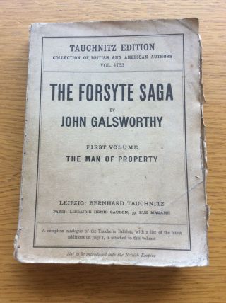 The Forsyte Saga By John Galsworthy Book,  Antique 1926 Book,  Tauchnitz Edition