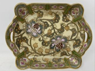 Antique Nippon Hand Painted Moriage Art Deco Nouveau Dish Plate Tray Flowers