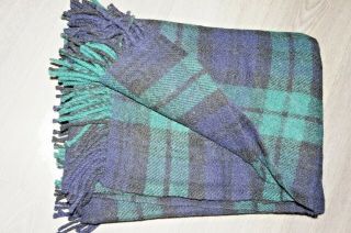 Tartan Blanket / Throw Blue Green Wool Check M&s Some Damage / Holes