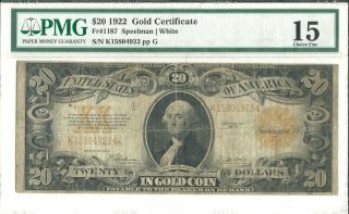 K15804923 Premium 1922 Pmg Certified $20 Dollar Gold Certificate,  Rare Item