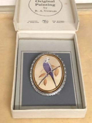 Vintage Jewellery Rare Thomas L Mott Signed Budgerigar Brooch With Box