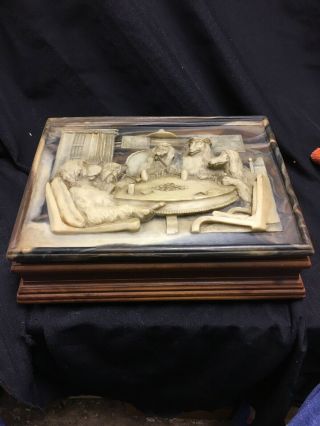 Vtg Handcrafted Incolay Stone Jewelry Box Large Rare Dogs Playing Poker