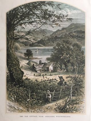 1875 Antique Print; Nab Cottage Near Ambleside,  Cumbria After W.  H.  J Boot