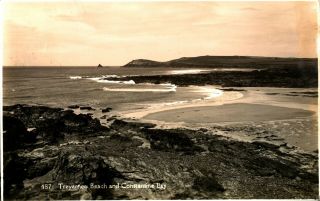 Treyarnon Beach & Constantine Bay Rppc Postcard Antique Real Photograph Cornwall