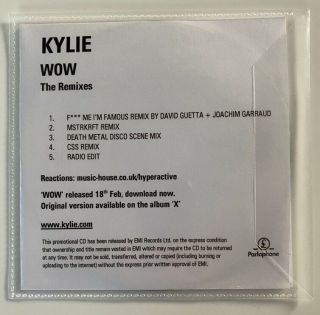 Kylie Minogue - Wow The Remixes - Rare 5 Tracks Promotional Cd In A Plastic Sleeve