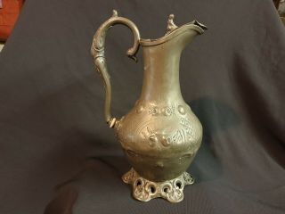 Antique Art Nouveau lidded PEWTER JUG / PITCHER,  10.  5 inches tall 3