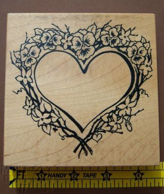 Psx K - 1619 Rubber Stamp Floral Heart Wreath Large Rare