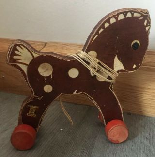 Rare Vintage 1942 Fisher Price Animal Cut Out Horse 20 Wood Pull Toy