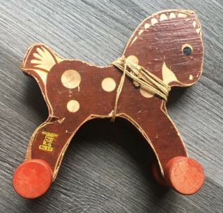 RARE VINTAGE 1942 FISHER PRICE ANIMAL CUT OUT HORSE 20 WOOD PULL TOY 2