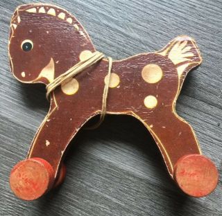 RARE VINTAGE 1942 FISHER PRICE ANIMAL CUT OUT HORSE 20 WOOD PULL TOY 3