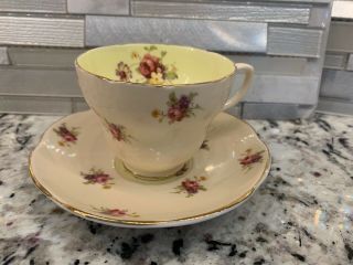 Eb 1850 Foley Bone China Blue Yellow Floral Sprays Tea Cup And Saucer Set