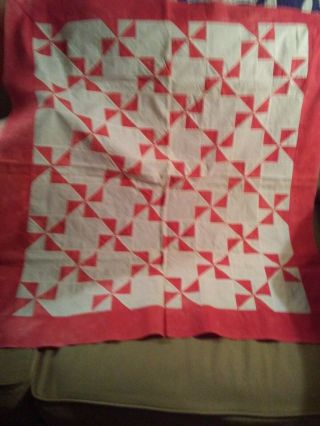 Antique Vintage Light Red Table Top Quilt Top 36x32 2