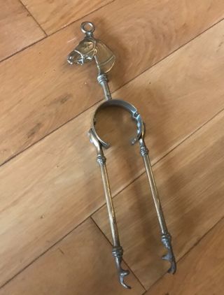 Vintage Horse Brass Fire Place Coal Or Log Fire Tongs
