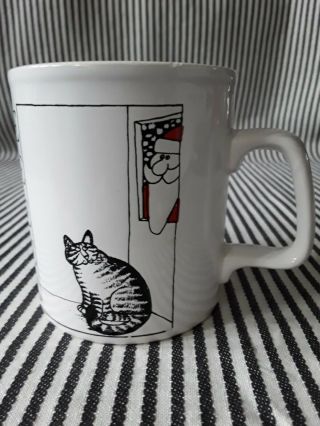 Rare Vtg Kliban Cat W/ Santa @ Window & Green Peace Coffee Mug Tea Cup Kilncraft