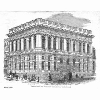 Pall Mall Exterior Of The Army And Navy Club House - Antique Print 1851