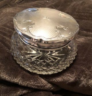 Antique Dresser/ Powder Jar - Cut Glass W/ Sterling Silver Lid,  Hallmarks
