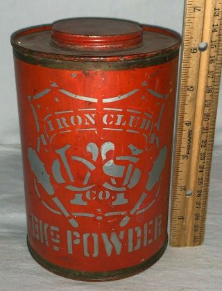 Antique Iron Club Baking Powder Tin Litho Can Golden Rule Columbus Oh Grocery