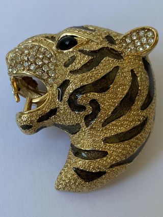 Rare Vintage Ciner Signed Leopard Panther Head Brooch Pin