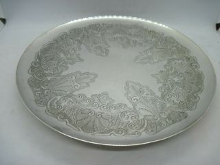 Vintage English Heavy Quality Silver Plated Footed Round Serving Tray - Engraved
