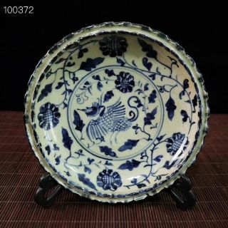 Huge Antique Chinese Blue&white Porcelain Hand - Painted Phoenix Bowl M