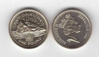 Gibraltar – Rare 1 Pound Unc Coin 1995 Year Km 340 National Day 50th Years Un
