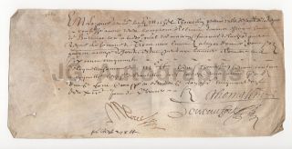 1650 Antique French Manuscript Document Signed On Vellum