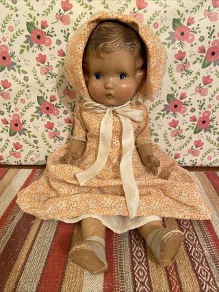 Vintage/antique All Composition Baby Doll Unmarked Painted Features Molded Hair