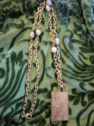 Rare Carol Lee Chunky Gold Tone Necklace W/tiny Purse That Opens 34 "