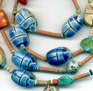 Beads Egyptian Scarab Beads Turquoise Red Coral Clay Tubes 29 " Long Vintage