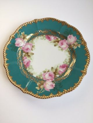 Antique Elite Limoges France Porcelain Plate Hand Painted Pink Roses 8 1/4”