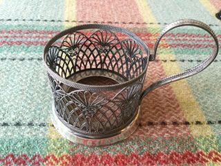 Antique Filigree Russian Tea Glass Holder Marked Mk5 Silver Plated