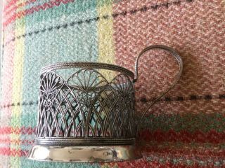 Antique filigree Russian tea glass holder marked MK5 silver plated 3