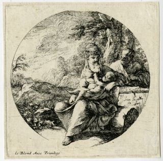 Rare Antique Master Print - Holy Family - Rest - Flight - Egypt - Le Pautre - Ca.  1640