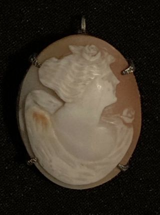 Vintage Antique Cameo Brooch Pendant Sterling Silver Collectible Usa