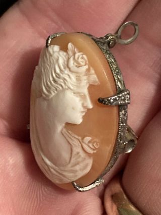 VINTAGE ANTIQUE CAMEO BROOCH PENDANT STERLING SILVER Collectible USA 2