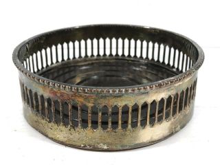 Antique Silver Plated / Wooden Base Plant Pot Holder Stand - 12cm Wide (t26)