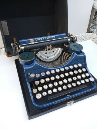 Rare Antique Vintage Blue Color Underwood Portable Typewriter