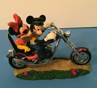 Extremely Rare Disney Mickey Mouse & Minnie Relax Drive On Motorcycle Statue