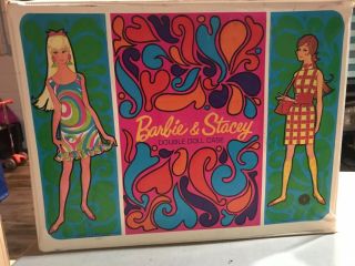 Vintage 1967 Barbie & Stacey Double Storage Travel Case With Clothes
