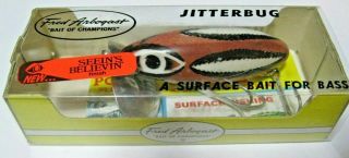 Arbogast Seein’s Believin’ Chipmonk Jitterbug Fishing Lure Nos With Paper.