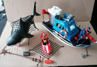 Rare Chap Mei Rescue Squad Boat,  Canoe Figures,  Shark & Accessories