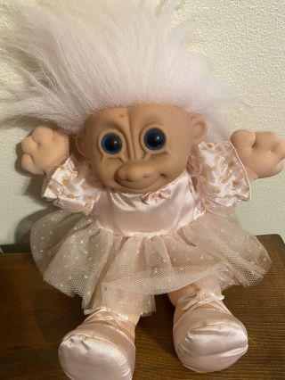 Vintage Russ Berrie Soft Body Troll Kidz Doll Ballerina Blue Eyes Pink Tutu
