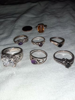 7 Antique Sterling Silver Rings Small Sizes